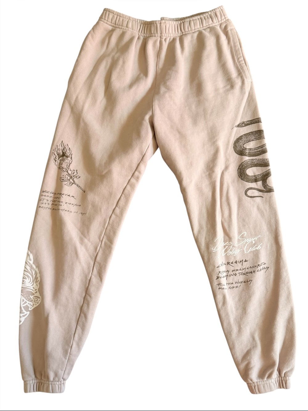 DARC SPORT “Slither” Tan Knit Terry Graphic Snake Rose Joggers Small